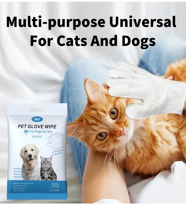 6Pcs Pet Glove Wipes - Hypoallergenic & Aloe for All Animals