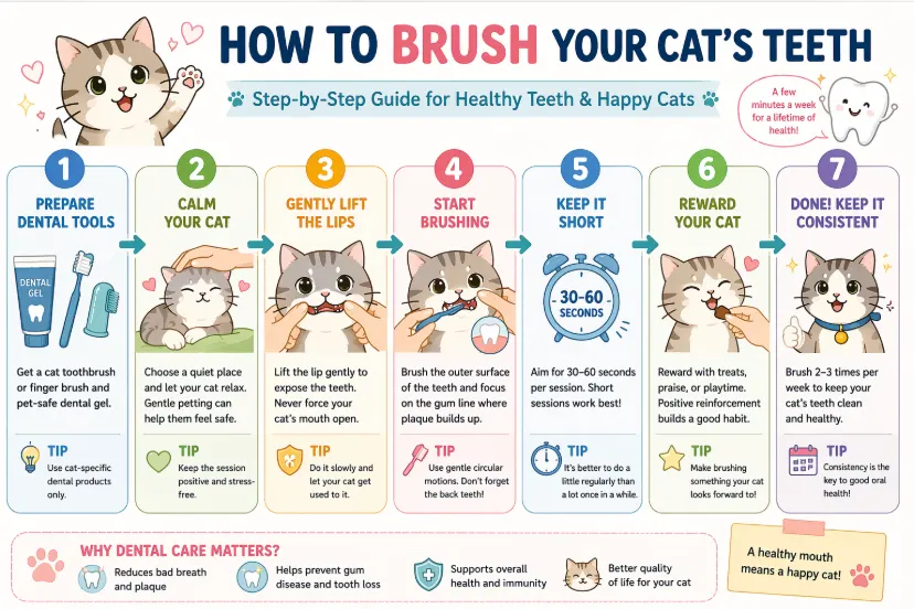Illustrated Guide to Brushing Your Cat's Teeth