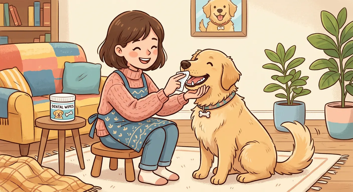 clean dog's teeth with dog wipes
