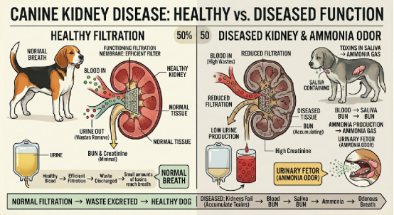 canine kidney disease:healthy vs diseased function