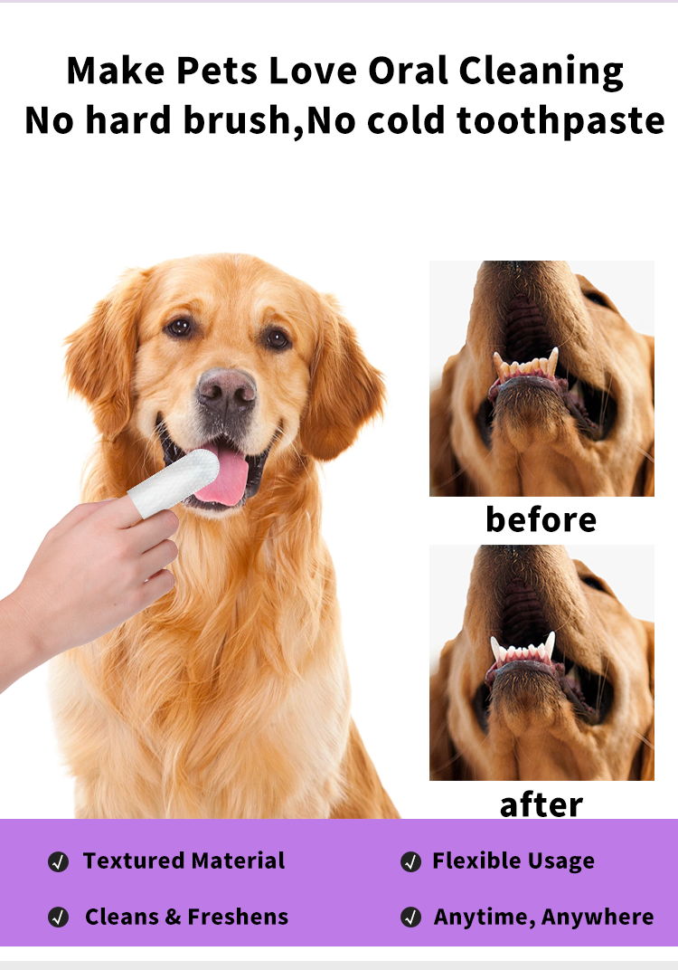 Large Green Pet Dental Wipes: Teeth Cleaning & Fresh Breath