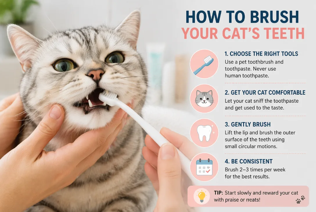 HOW TO BRUSHYOUR CAT'S TEETH