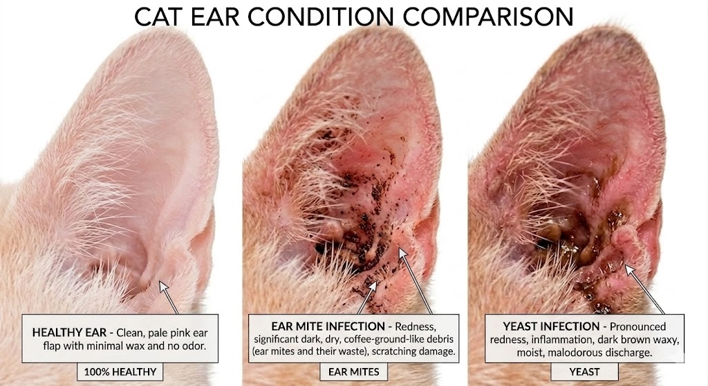 Comparison of healthy cat ear VS ear mites VS yeast