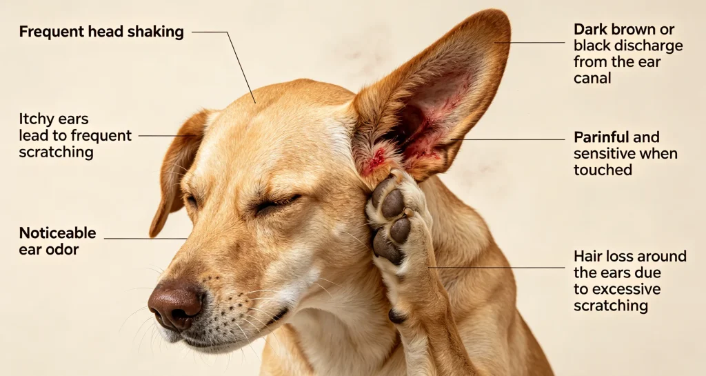 Common Symptoms of a dog's ear mite