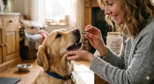Feeding the best breath mints for dogs to a golden retriever