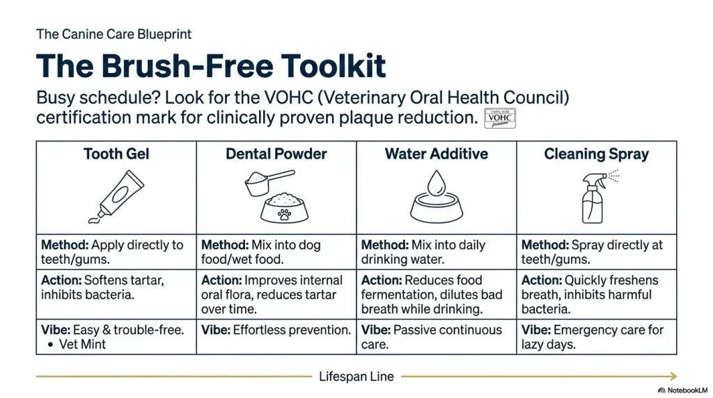 Brush-free toolkit for dog

Canine Dental Care : The Secret to a Long & Healthy Life