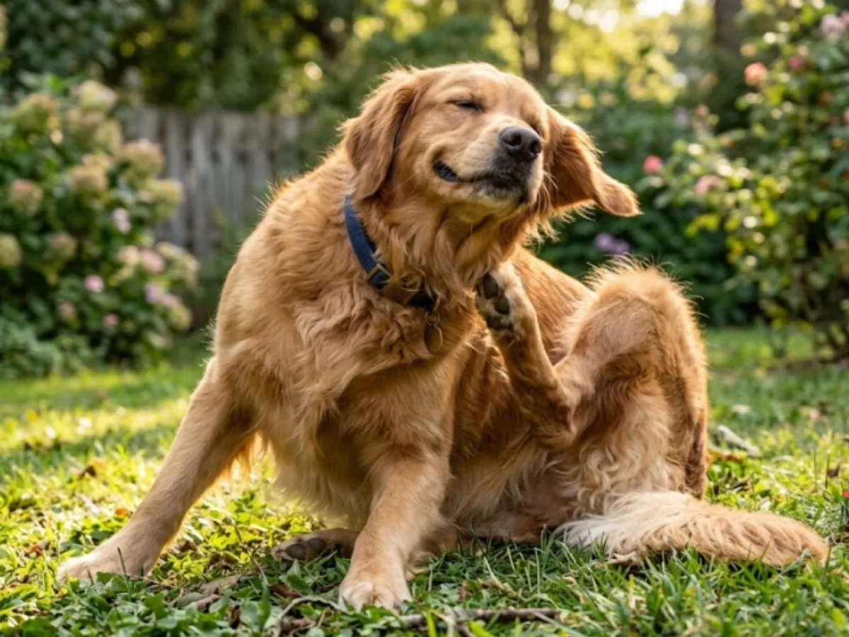 2026 Natural Remedies for Fleas on Dogs: A Golden Retriever scratching itself.