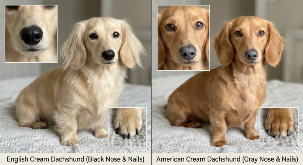 Comparison image showing authentic english cream versus American cream (diluted red)