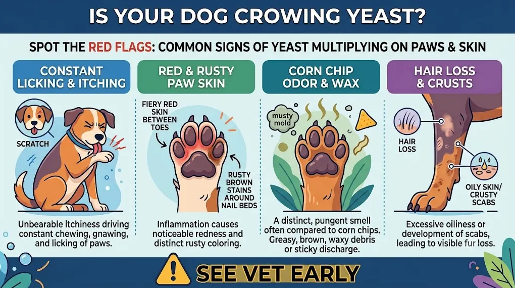 What Does a Yeast Infection Look Like? 
4 classical symptoms of dog paw yeast infection