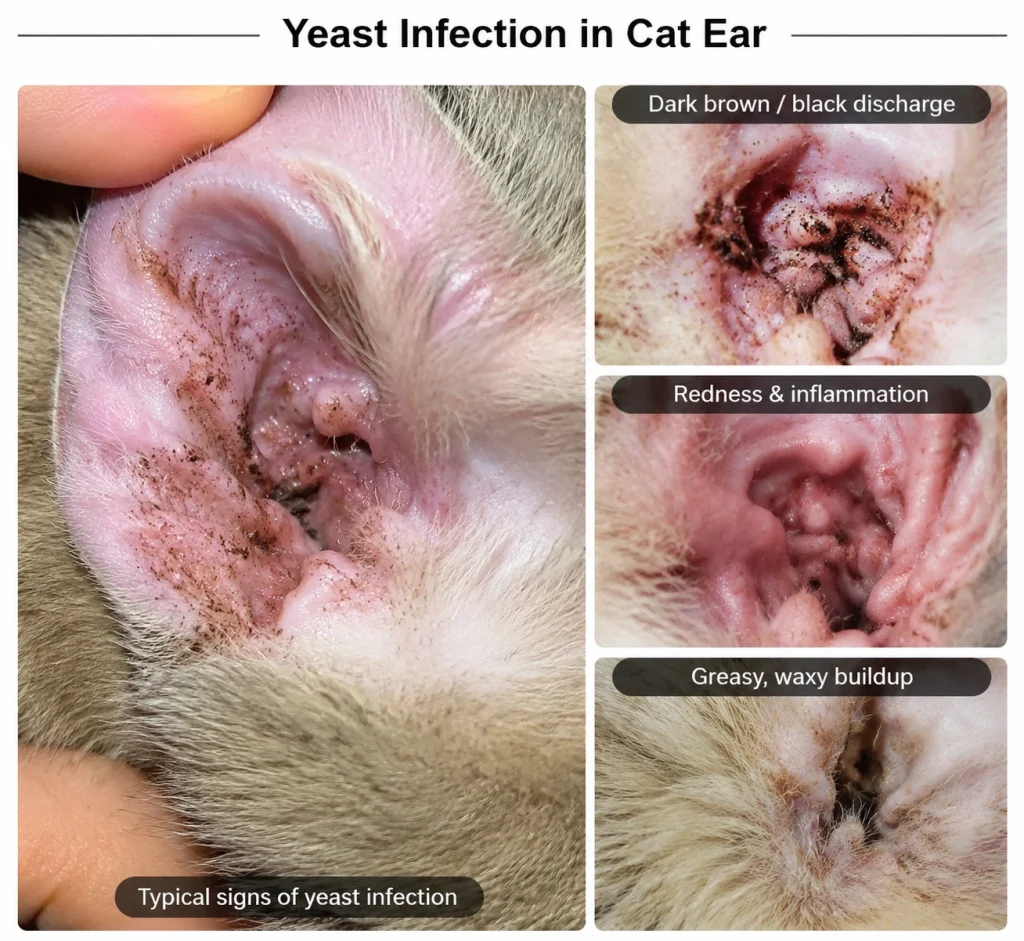 What does yeast look like in a cat's ears