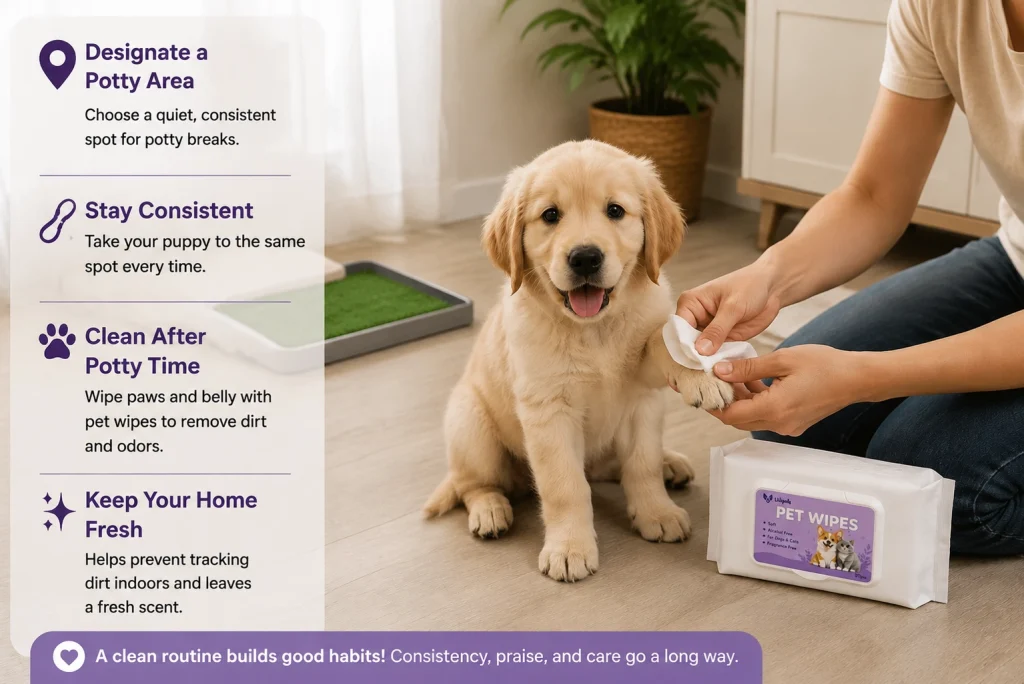 Designate a specific potty area and clean up afterward
