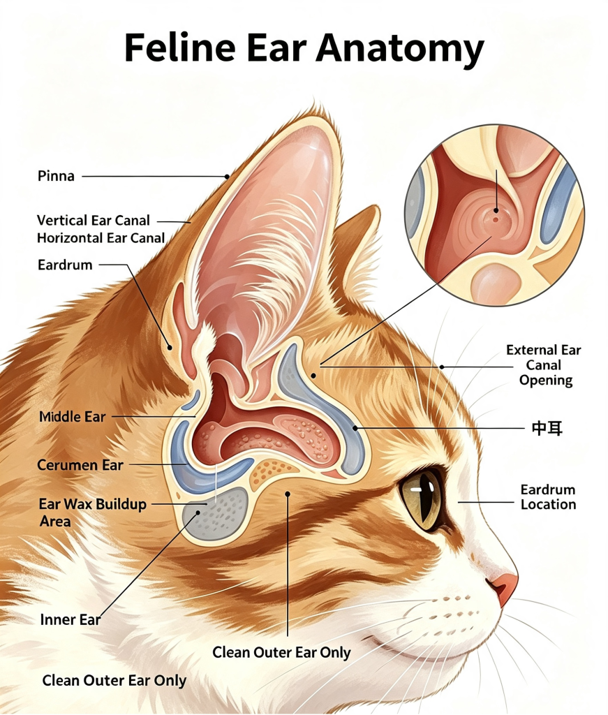 cat’s ear canal has an “L” shape