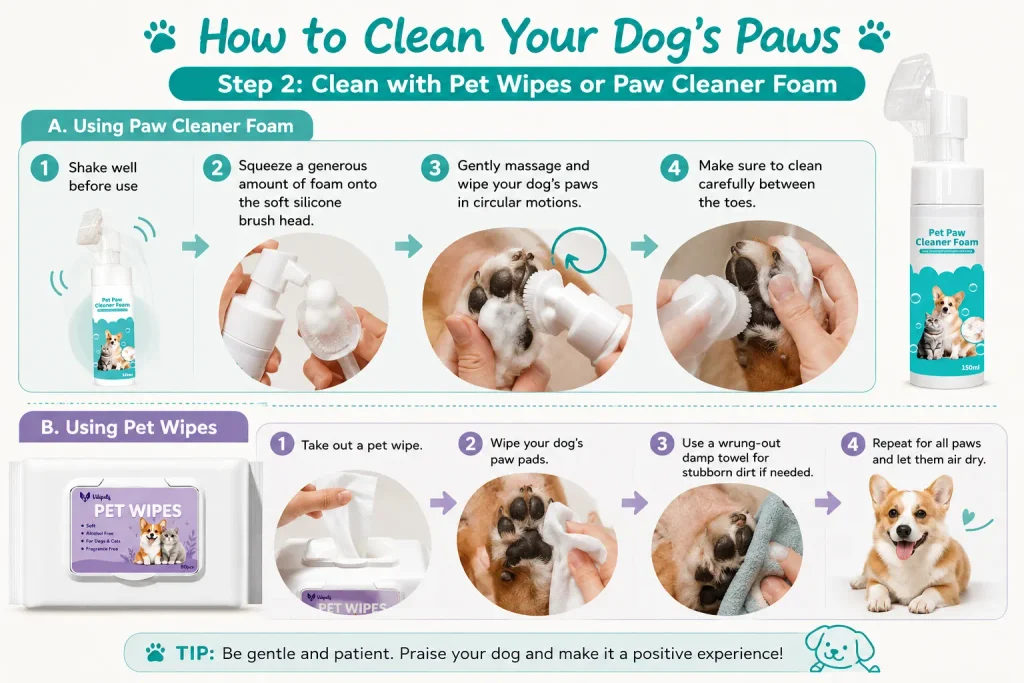 how to clean dog's paws