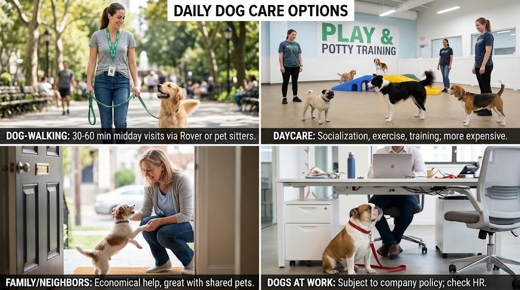 Dog-walking services, dog daycare centers, and other daily assistance
