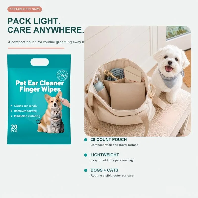 Portable Disposable Pet Ear Cleaning Wet Finger Wipes
